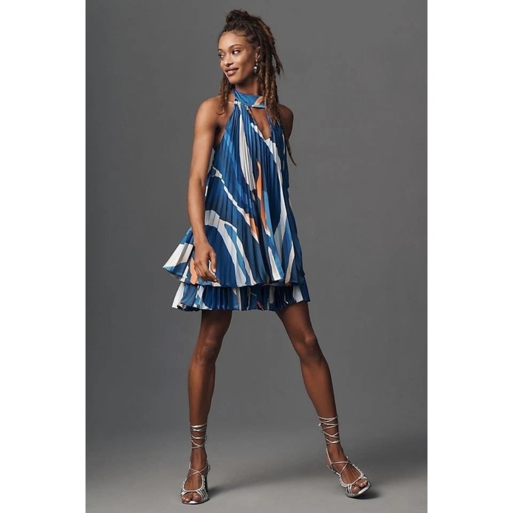 Anthropologie Hutch Halter Pleated Romper $178 X-SMALL Blue